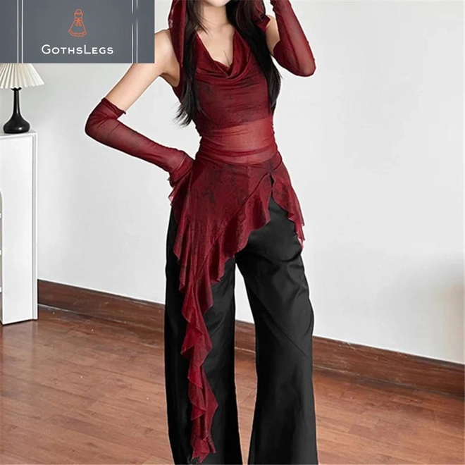 Additional Image for Gothic Mesh Hooded Streetwear Top