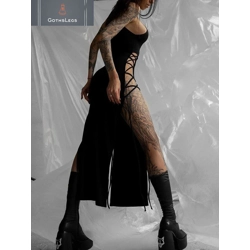 Gothic High Split Bandage Midi Dress