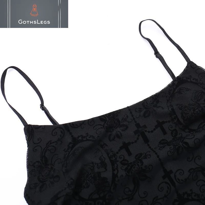 Additional Image for Dark Cross Mesh Gothic Sling Party Dress