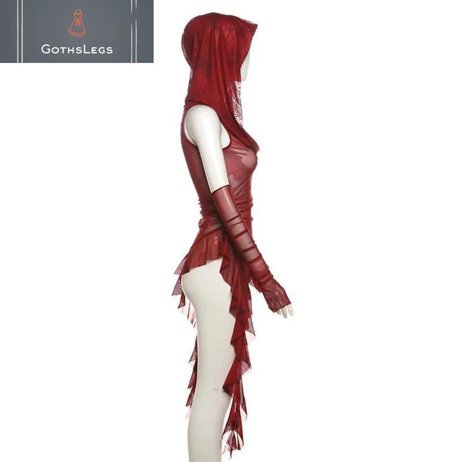 Additional Image for Gothic Mesh Hooded Streetwear Top