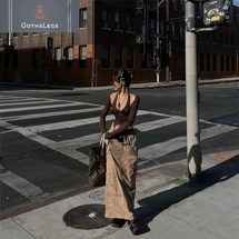 Womens Dark Punk Drawstring Crop Top