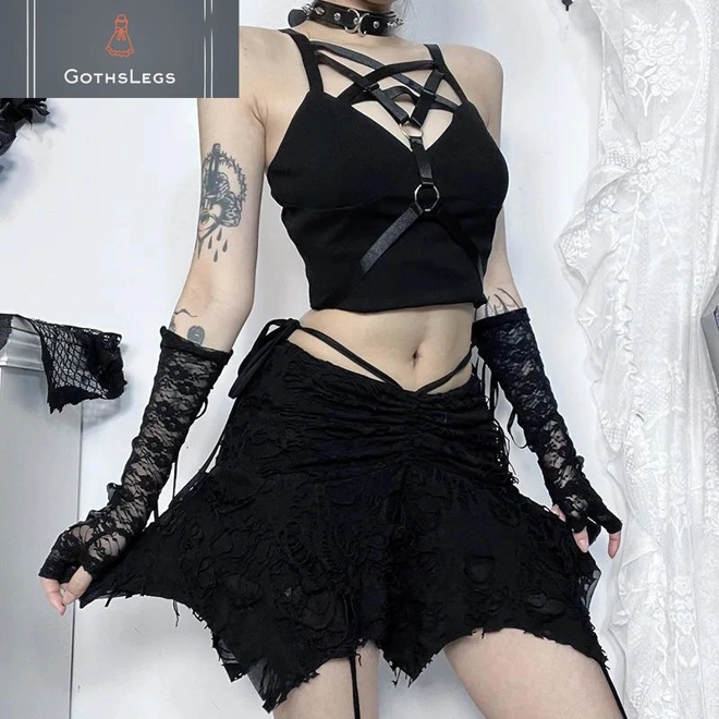 Additional Image for Gothic Irregular Hem Mini Skirt