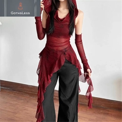 Gothic Mesh Hooded Streetwear Top