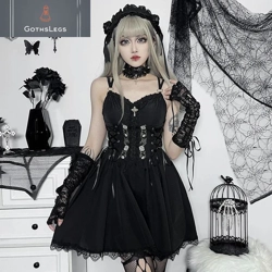 Gothic Black A-Line Corset Dress