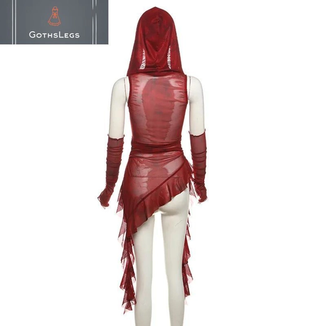 Additional Image for Gothic Mesh Hooded Streetwear Top