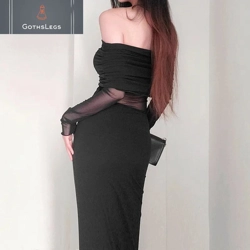 Black Mesh Patchwork Off Shoulder Maxi Dress