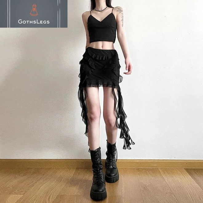 Additional Image for Goth Mesh Mini Skirt with Irregular Hem