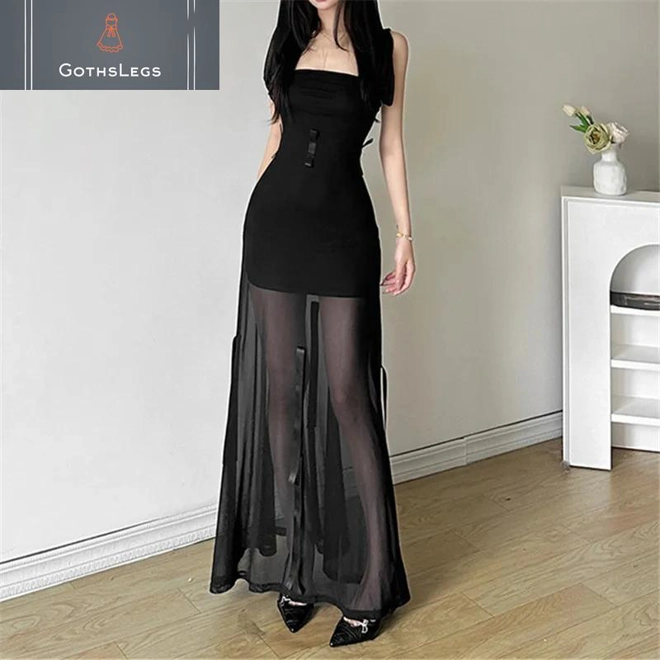 Additional Image for Gothic Strapless Hooded Mesh Dress