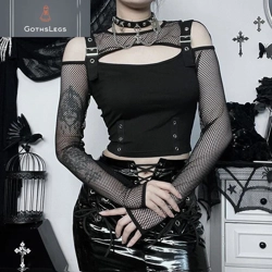 Gothic Fishnet Patchwork Crop Top