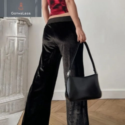 Gothic Velvet Rhinestone Drawstring Trousers