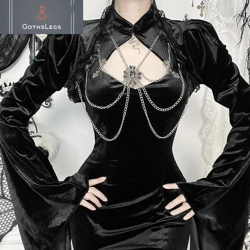 Goth Dark Flare Sleeve Lace Up Crop Shrug Top