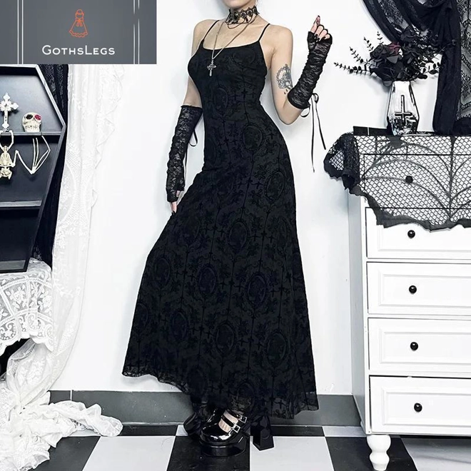Additional Image for Dark Cross Mesh Gothic Sling Party Dress