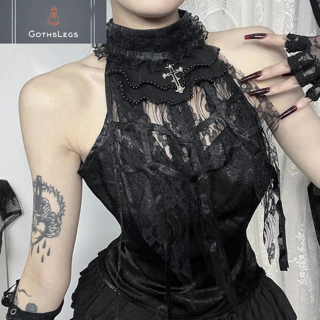 Additional Image for Gothic Lace Patchwork Tank Top Vest