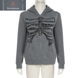 Gothic Cyber Y2K Zip Hooded Hoodie