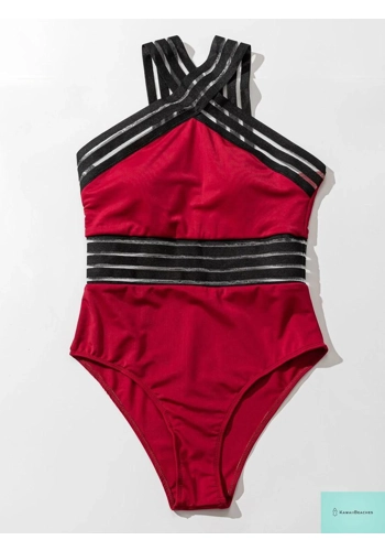 High Neck Mesh Swimwear Bodysuit