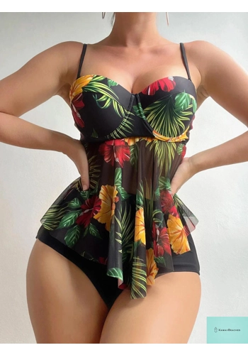 Floral Print High Waist Tankini Swimsuit