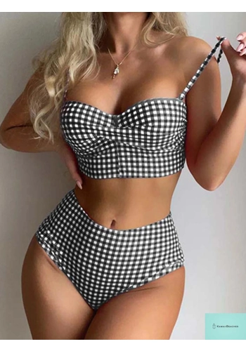 High Waist Gingham Print Bikini