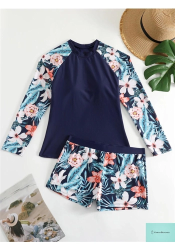 Floral Long Sleeve Two Piece Swimsuit