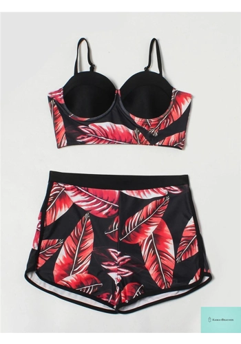 Leaves Printed Push Up Swimsuit
