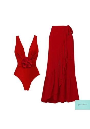 Vintage High Waist One Piece Swimsuit Set