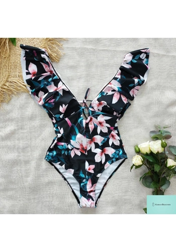Black Polka Dot Push Up One Piece Swimsuit