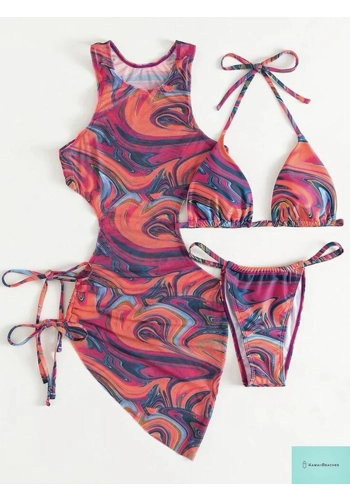 Printed Halter Triangle Bikini Set