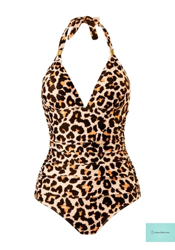 Vintage Leopard Print Halter One-Piece Swimsuit