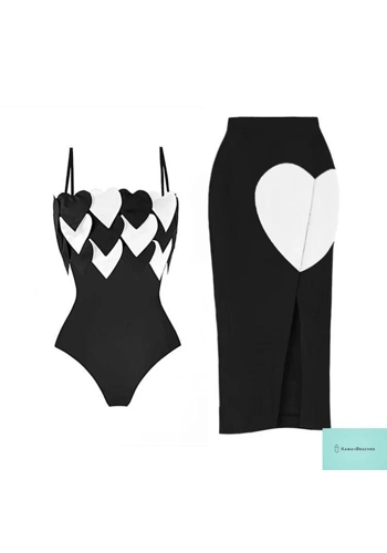 Heart Printed One Piece Swimwear Suit