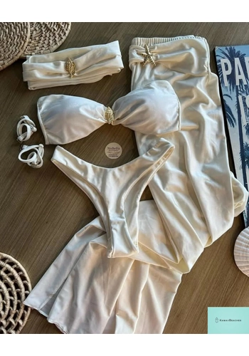 Deep V Ruffle Monokini Kimono Set