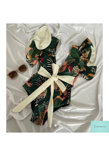 Kawaii V-Neck Lace Print One Piece Swimsuit