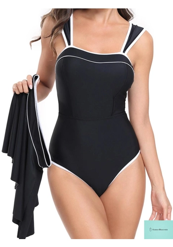 Kawaii Solid Bodysuit with Beach Skirt