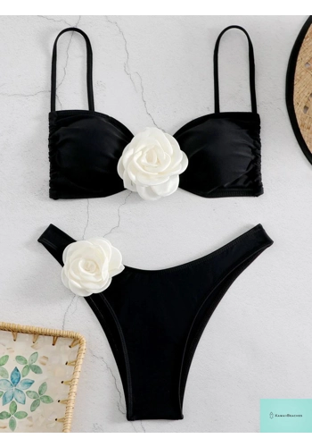 Elegant High-Waisted 3D Flower Bikini Set
