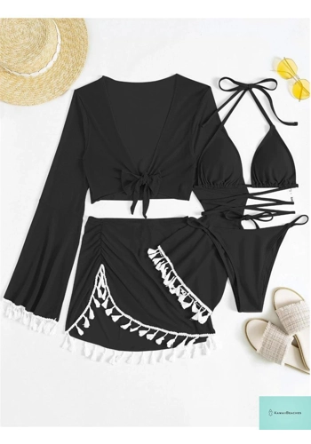 Womens Solid Halter Bikini Swimwear Set