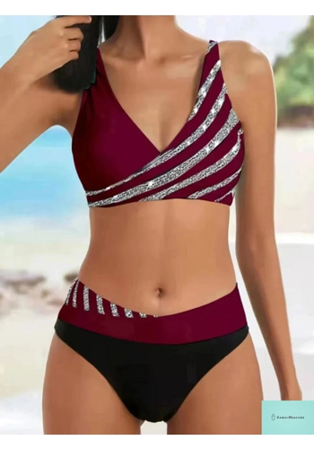 Kawaii Beach V Neck Stripe Bikini Set