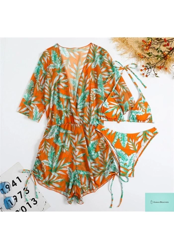 Tropical Print Halter Bikini Swimsuit