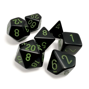 Chessex - Opaque Polyhedral 7 Dice Set - Black/Green