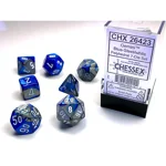 Chessex - Gemini Polyhedral 7 Dice Set - Blue, Steel & w/White