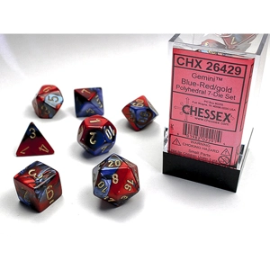 Chessex - Gemini Polyhedral 7 Dice Set - Blue-Red w/Gold