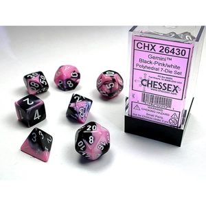 Chessex - Gemini Polyhedral 7 Dice Set - Black-Pink w/White