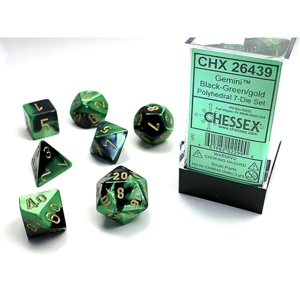 Chessex - Gemini Polyhedral 7 Dice Set - Black-Green w/Gold