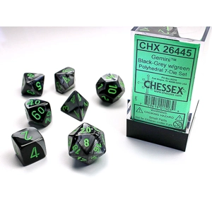 Chessex - Gemini Polyhedral 7 Dice Set - Black-Grey w/Green