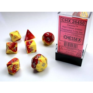 Chessex - Gemini Polyhedral 7 Dice Set - Red-Yellow w/Silver