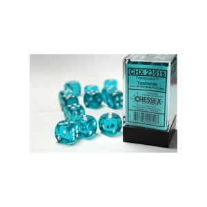 Chessex - Translucent 16mm D6 Dice Block - Teal w/white