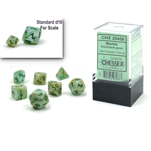 Chessex - Mini Marble Polyhedral 7 Die Set - Green & Dark Green