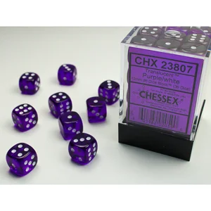 Chessex - Translucent 12mm D6 Dice Block - Purple w/white