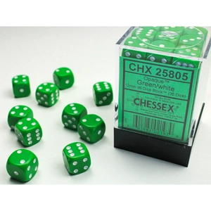 Chessex - Opaque 12mm D6 Dice Block - Green w/White
