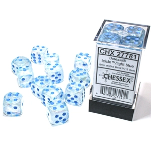Chessex - Borealis 16mm D6 Dice Block - Luminary Icicle light Blue Dice Block