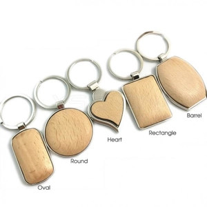 Beech Wood Keyring + Stainless Steel