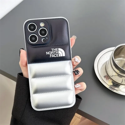 North Face Puffer Jacket Style Iphone Case Black/Sil title=
