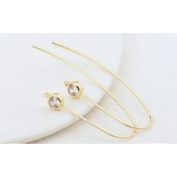 CHAMPAGNE GOLD LONG EARRING WIRES WITH CZ